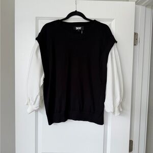 DKNY Black Knit Pullover Sweater with White Sleeves